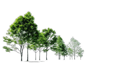 Obraz premium A collection of trees in varying shades of green and white, showcasing differing sizes and textures.