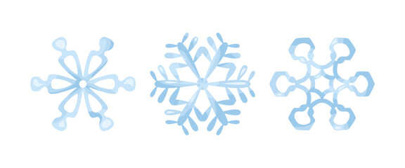 Beautiful blue snowflakes set. Vector cartoon flat illustration. Winter decoration
