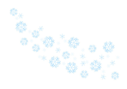 Falling blue snowflakes isolated on white background. Vector cartoon flat illustration. Winter decoration