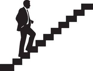 Silhouette of a businessman on stairs, professional success and career growth concept design for graphics use.