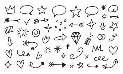 Line art doodle design with king crown, bubble speech and abstract lines for creative graphics use.