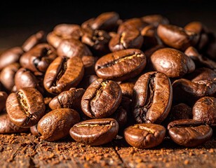 Roasted Coffee Beans on Wooden Surface