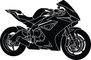 Sleek Black Motorcycle Silhouette Modern Transport Icon for Speed and Style, motorcycle, silhouette, transport, vehicle, icon, powerful, racing, profile, detailed, race, performance, clipart, clip, cu