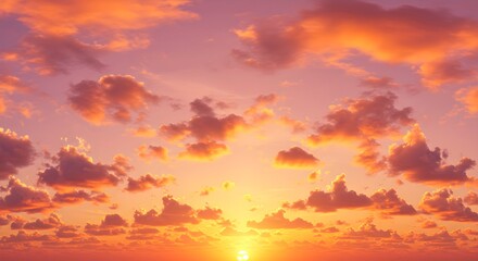 Fototapeta premium Vibrant sunset paints the sky with warm hues of orange and pink, casting a serene glow.