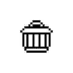 Garbage container pixel icon, trash basket, recycle bin, game assets. 8-bit style. Sticker design. Isolated abstract vector illustration. 