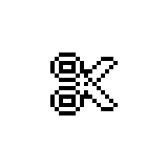 Fototapeta premium Scissors pixel art icon design for sticker, logo, web. Isolated on white background vector illustration.