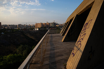 Concrete Urban Passage Overlooking City at Golden Hour