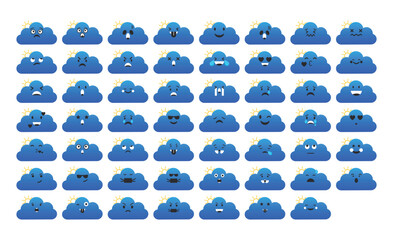 Fototapeta premium Vector illustration of collection of blue cloud emojis with different emotions