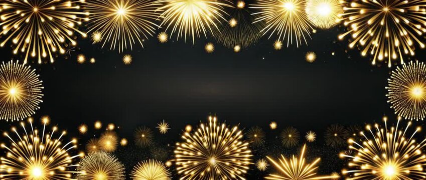 Gold fireworks frame on black background for celebration design