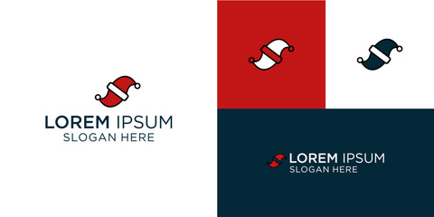 Festive logo template showcasing a playful Santa hat icon for your seasonal brand identity this Christmas and winter holiday season, perfect for promotions