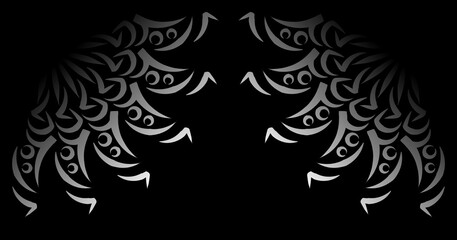 Dark abstract black and gray pattern with flowing curved shapes and ornamental style for modern background design.