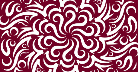 Red and white swirling abstract floral pattern background with seamless decorative design for wallpaper or textile.