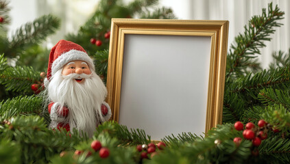 Fototapeta premium Jolly Santa & Golden Frame Festive Christmas for Holiday Marketing, Greeting Cards, Website & Social Media