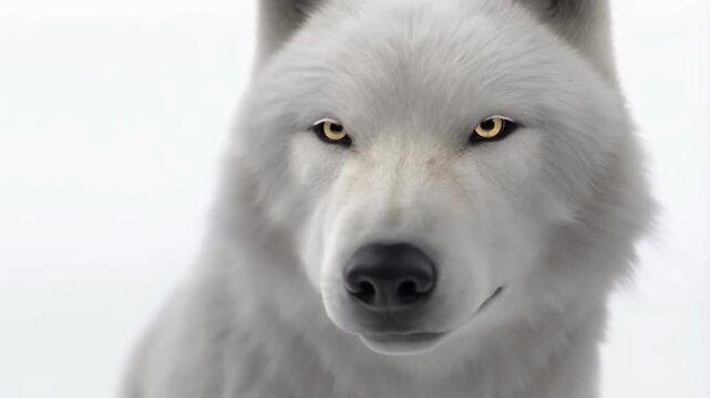Full-face close-up of arctic wolf isolated on white background, photorealistic 3D wildlife render