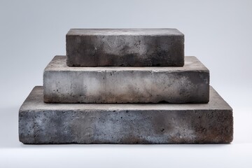 Three Photorealistic Uniform Grey Concrete Blocks Stacked Together