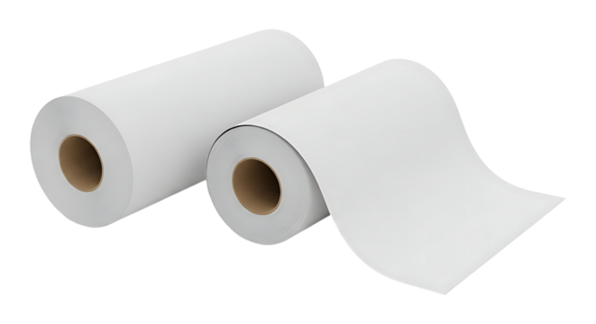 Two rolls of white thermal paper isolated on transparent background