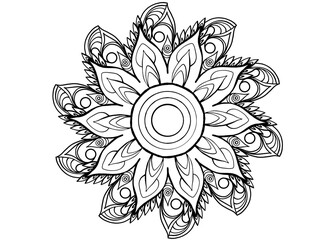 Coloring page mandala outline drawing for art therapy and meditation. Circular ornament
