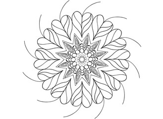 Coloring page mandala outline drawing for art therapy and meditation. Circular ornament