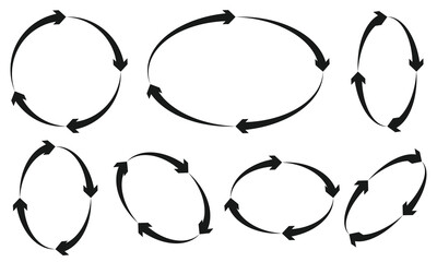 Circle arrow icon set. Symbol of reload, refresh, loading, recycle, and repeat. Interconnecting round arrow vector icons set. Work in progress sign. One, two, three, arrow in the loop.