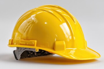 Fototapeta premium A bright yellow hardhat representing construction and safety