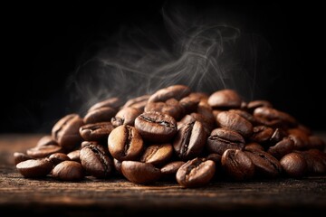 Close up view of steaming roasted coffee beans
