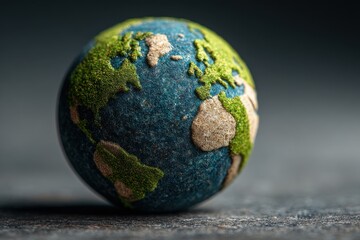 Miniature Earth globe model captured in a realistic style