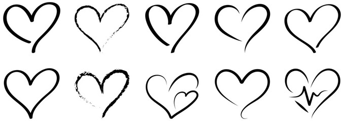 Set of hand-drawn heart doodles in sketch style. Perfect for Valentine’s Day, wedding cards, love symbols, romantic art, and decorative elements. heart, love, romantic, vector, icon © GraphicSpark