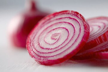 Red Onion Slice Showing Concentric Rings in Close Up