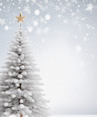 A rustic wooden Christmas tree stands elegantly against a frosty silver background, evoking a cozy holiday spirit.