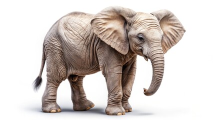 Obraz premium Young Elephant Calf Standing on a White Background