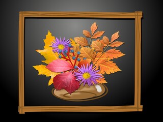 Autumn bouquet of leaves and flowers