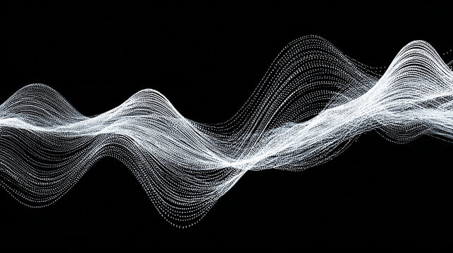 Curved lines resembling sound waves, flowing across a dark background, symbolizing vibration, rhythm, energy, communication, and the invisible patterns of sound.