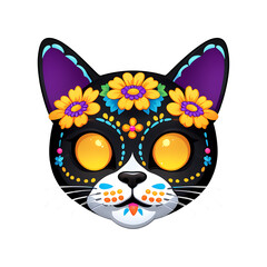 Dia de los muertos cat sugar skull design isolated on white background isolated on transparent background silhouette