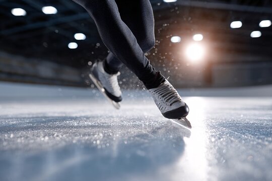 Speed skater gliding on ice during a competitive event