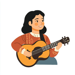 Obraz premium Young woman playing acoustic guitar with a smile