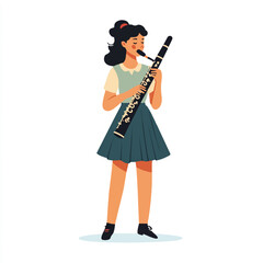 Obraz premium Young woman playing the clarinet with focus and passion.