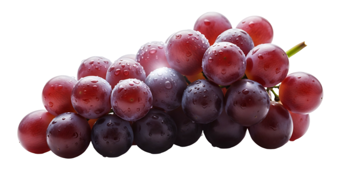 A fresh bunch of ripe red grapes isolated on a white background.