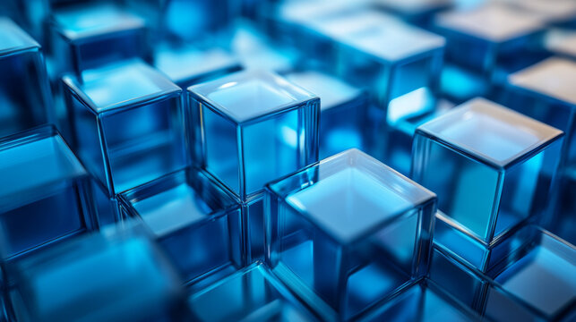  Abstract Macro Background of Blue Glass Cubes
