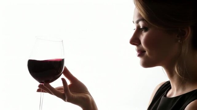 Video of a graceful woman savoring a glass of red wine