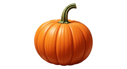 A single bright orange pumpkin with a green stem isolated on a white background.