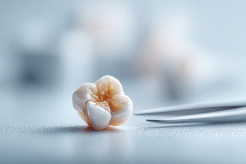Macro shot of a meticulously crafted tooth crown, symbolizing dental precision, health, and the art of restorative dentistry. Perfect for medical content or wellness visuals.