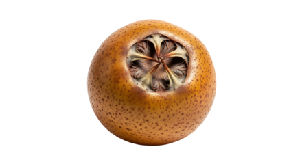A single ripe medlar fruit isolated on a white background.