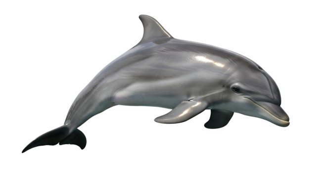 A solitary dolphin leaps gracefully from the water.