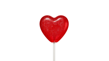 Red heart shaped lollipop isolated on transparent background Generative Ai.