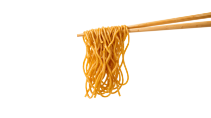 Ramen noodles on chopsticks isolated on transparent background Generative Ai
