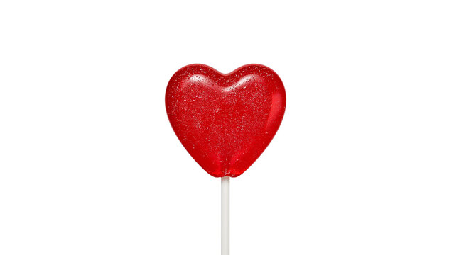 Red heart shaped lollipop isolated on transparent background Generative Ai.