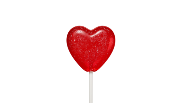 Red heart shaped lollipop isolated on transparent background Generative Ai.