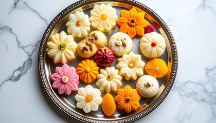Assortment of traditional Turkish s?tla? rice pudding baked in clay bowls with cinnamon on top presented on a marble surface a moody atmospheric shot