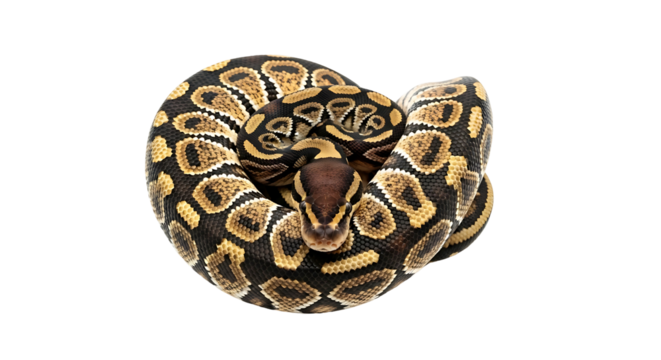 Ball Python Snake Curled Up Isolated on White Background.