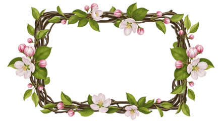 Beautiful Spring Blossom Branch Frame with Delicate Pink and White Flowers.